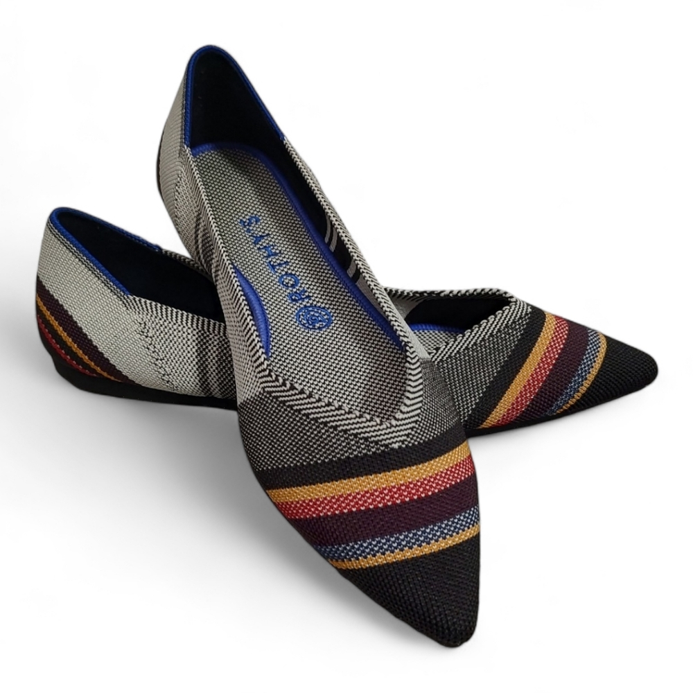 NEW Rothy's The Point Inverse Stripe Gray & Multicolor Flats Women's Size 10.5 - Picture 3 of 11